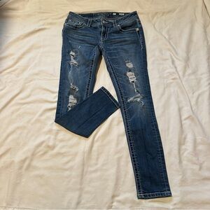 Miss Me Distressed Skinny Jeans in Dark Blue